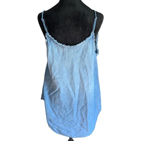 Anthropologie Cloth & Stone Tencel Cami Tank Top L Frayed Edge Denim Chambray - Picture 7 of 7